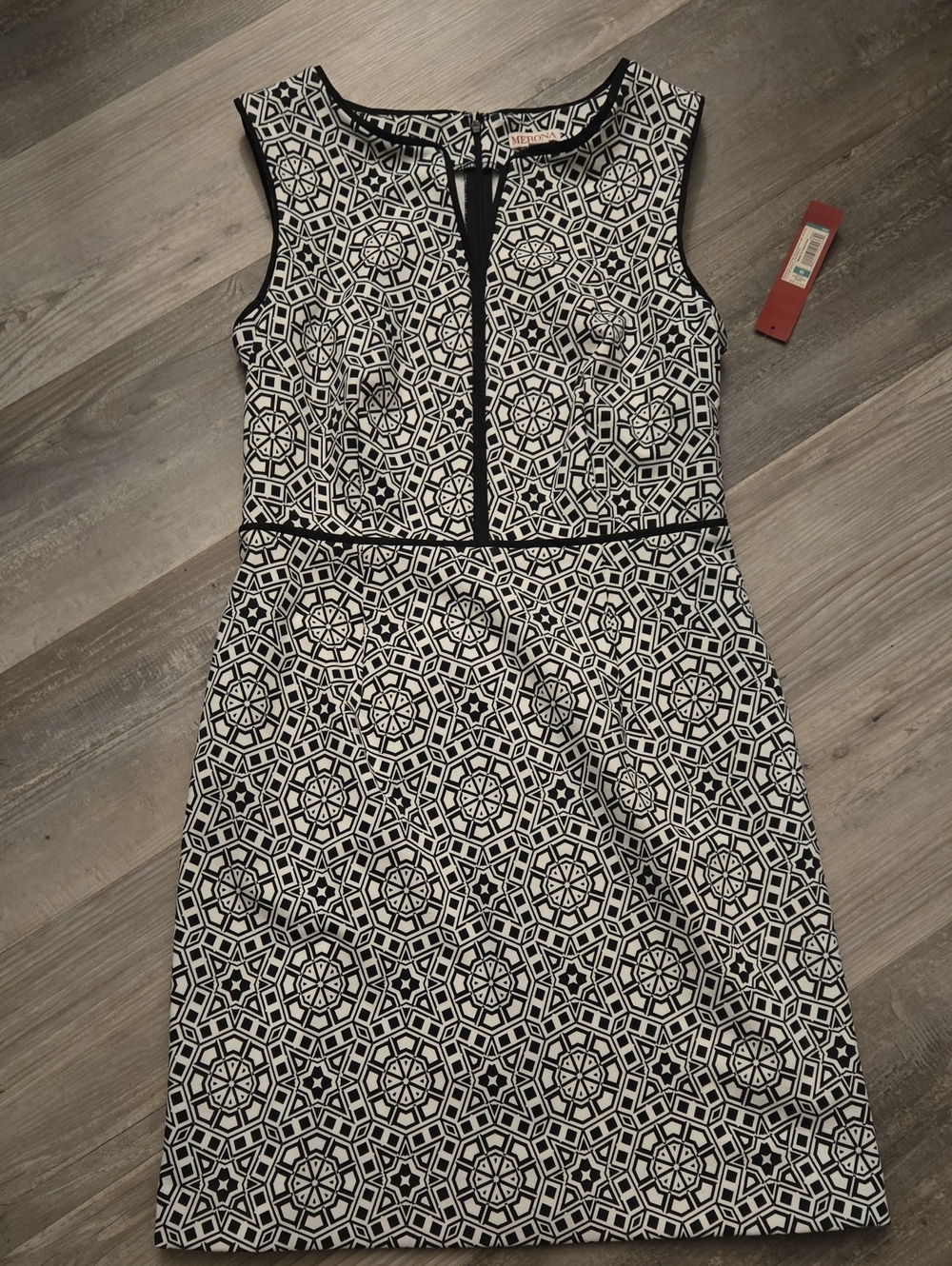 Merona Black & White Sleeveless Geometric Fit-and-Flare Dress NWT